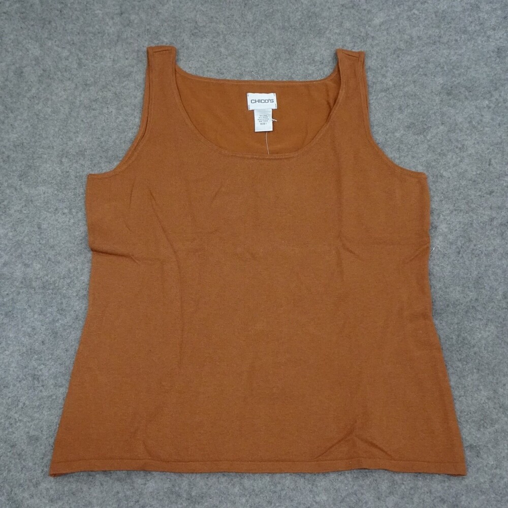 Chicos Top Womens 1 Medium 8 Brown Solid Pullover Sleeveless Tank Shirt Silk